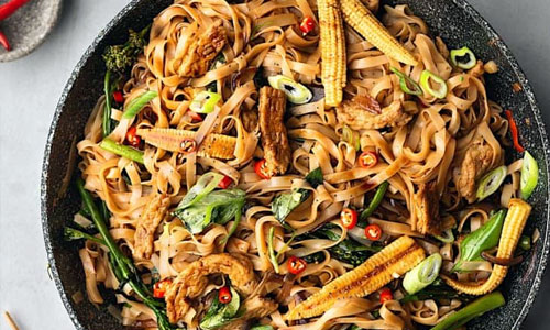 Drunken Noodles stir-fried with basil